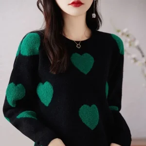 Nuovo autunno e inverno moda stile pigro di alta qualità amore colletto colorato sciolto Versatile maglione a maniche lunghe da donna straniera 1