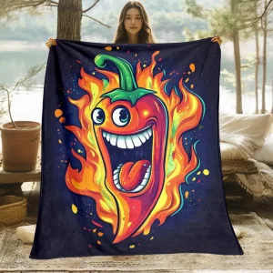 1 coperta in flanella con design Fiery Chili Pepper Face: leggera, morbida e calda per divano, campeggio, soggiorno, ufficio, sedia e 1