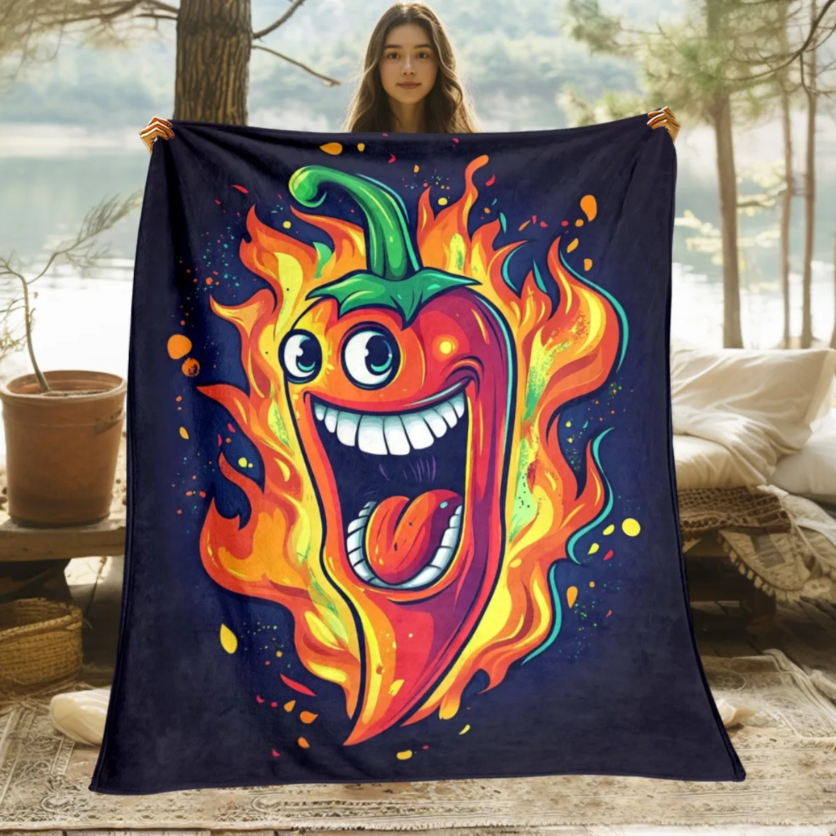 1 coperta in flanella con design Fiery Chili Pepper Face: leggera, morbida e calda per divano, campeggio, soggiorno, ufficio, sedia e 1