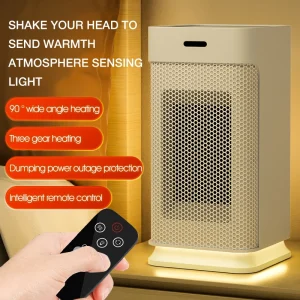 Riscaldatore elettrico portatile in ceramica PTC con regolazione multistadio, silenzioso, piccolo ventilatore domestico e riscaldatore con luce notturna. 1