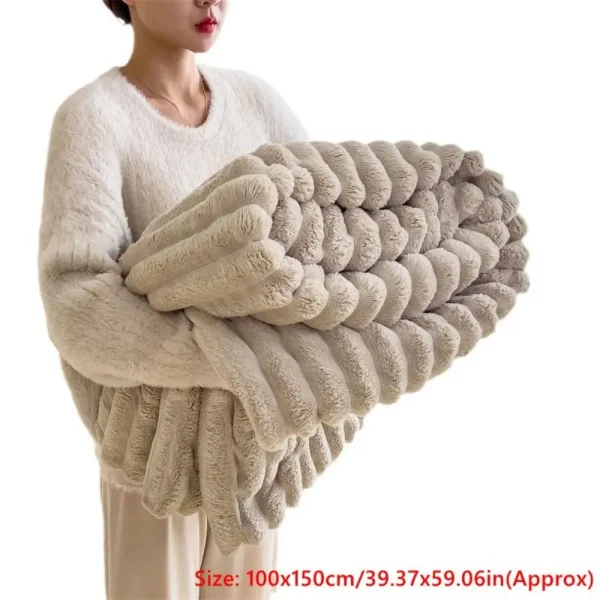 Calde coperte a righe in peluche Trapunta condizionata Soffici getta Coperta ultra morbida in pelliccia di coniglio sintetica per divano sedia divano 5