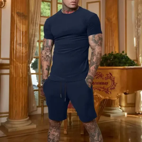 Tuta sportiva estiva all'aria aperta alla moda e casual T-shirt traspirante da uomo pantaloncini tuta casual e alla moda in due pezzi 3
