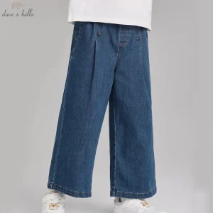 Dave Bella Pantaloni Jean a gamba larga per ragazze Primavera Autunno Pantaloni dritti per ragazze Jeans larghi casual Pantaloni da esterno DK3252665 1