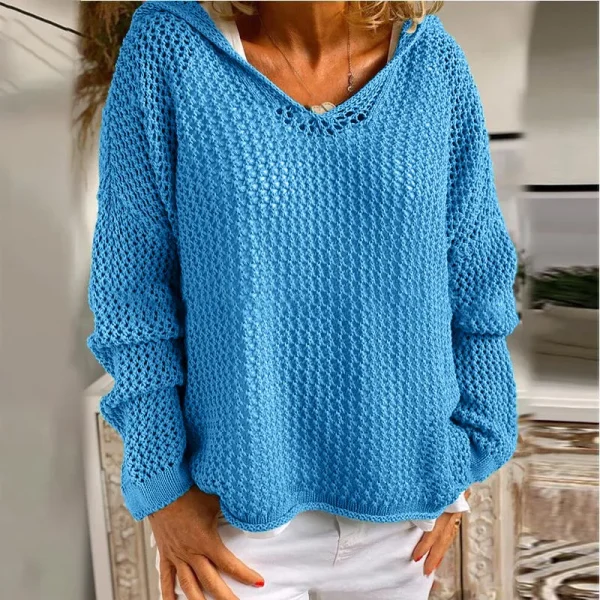 Donna scollo a V con cappuccio scava fuori Pullover maglione top autunno primavera femminile manica lunga sottile felpa cappotti XXBLH-6039 4