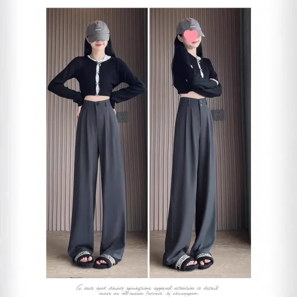 Pantaloni da abito a gamba dritta a vita alta Pantaloni casual drappeggiati che nascondono i fianchi a gamba larga per le donne taglie forti Primavera Estate Nuovo stile 3