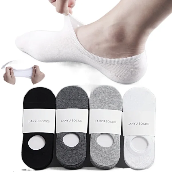 5 paia/lotto moda uomo felice barca Soc calzini di cotone invisibili in silicone pantofole calzino da uomo Meia 6