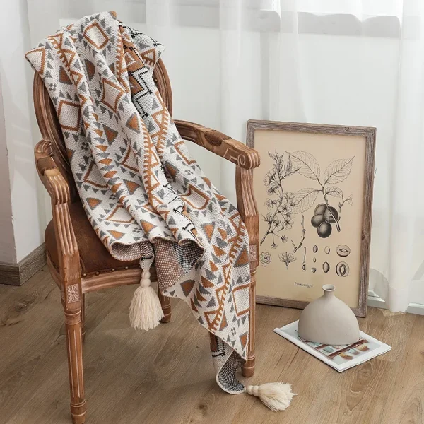 Coperta parasole Navajo, comoda e morbida, lavorata a maglia, bohémien, per ufficio, aria condizionata, coperta per divano per tutte le stagioni 4
