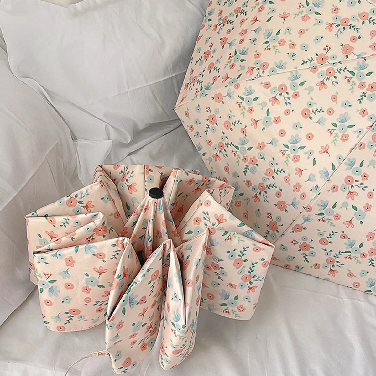 Ombrello automatico pieghevole a doppio scopo con fiori freschi e pioggia per ombrellone da donna con protezione solare dai raggi ultravioletti 4