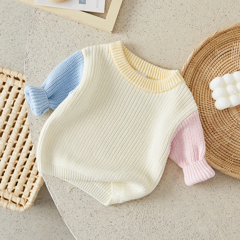 Suefunskry Bambino Ragazze Ragazzi Maglione Alla moda Colore a contrasto Girocollo Manica lunga Pullover Bambino Autunno Inverno Casual Top 2