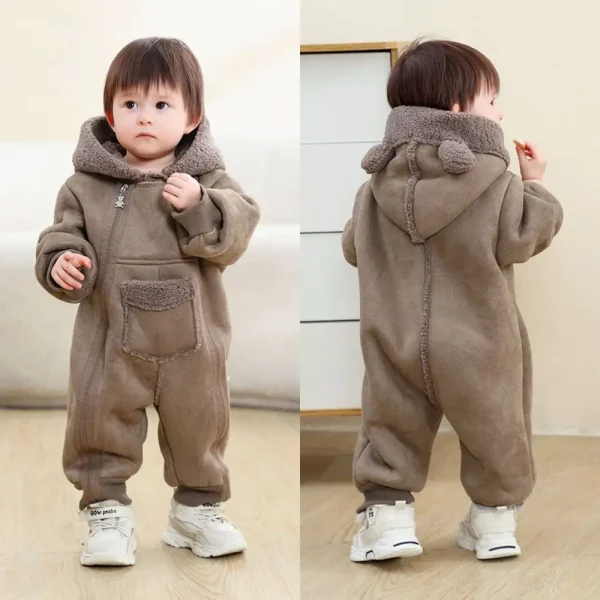 Tutina in pelliccia sintetica per bambini 2025 Nuovo pagliaccetto per bambini autunno inverno più velluto caldo tuta per ragazza ragazzo tuta con cappuccio cappotto per bambini 0-24 mesi 2
