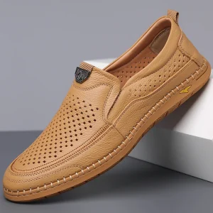 Calzature estive Casual da uomo mocassini da passeggio per il tempo libero da uomo traspiranti mocassini in vera pelle scavano Slip on scarpe da guida maschili 1