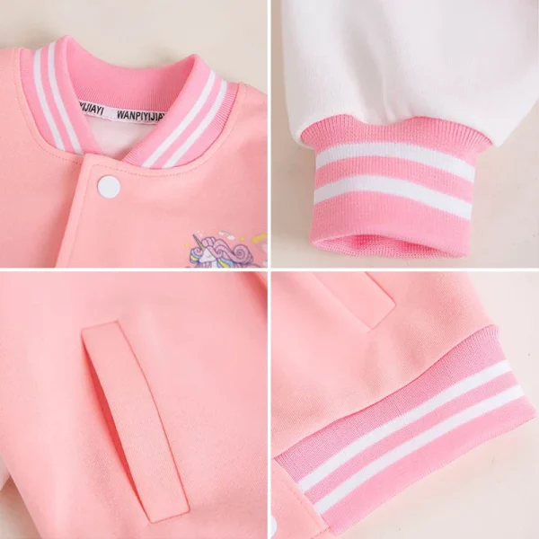 Cappotto da baseball per ragazze da 3-12 anni Primavera Autunno Simpatico cartone animato Unicorno Capispalla Moda Ragazza adolescente Giacca sportiva Abbigliamento per bambini 5