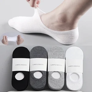 5 paia/lotto moda uomo felice barca Soc calzini di cotone invisibili in silicone pantofole calzino da uomo Meia 1