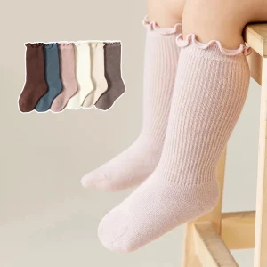 2 paia di calzini alti al ginocchio con volant per bambini per bambini calzini lunghi in cotone per neonate autunno primavera calzini solidi per neonato calzini per neonati 1