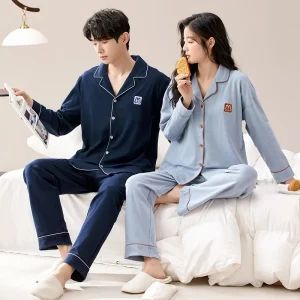 2024 autunno inverno coppia manica lunga 100% cotone pigiama set per gli uomini coreano sciolto pigiameria pigiama donna Homewear vestiti per la casa 1