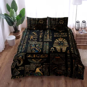 Set copripiumino con geroglifici egiziani antichi N Divinità Set biancheria da letto king size matrimoniale matrimoniale matrimoniale singolo 1