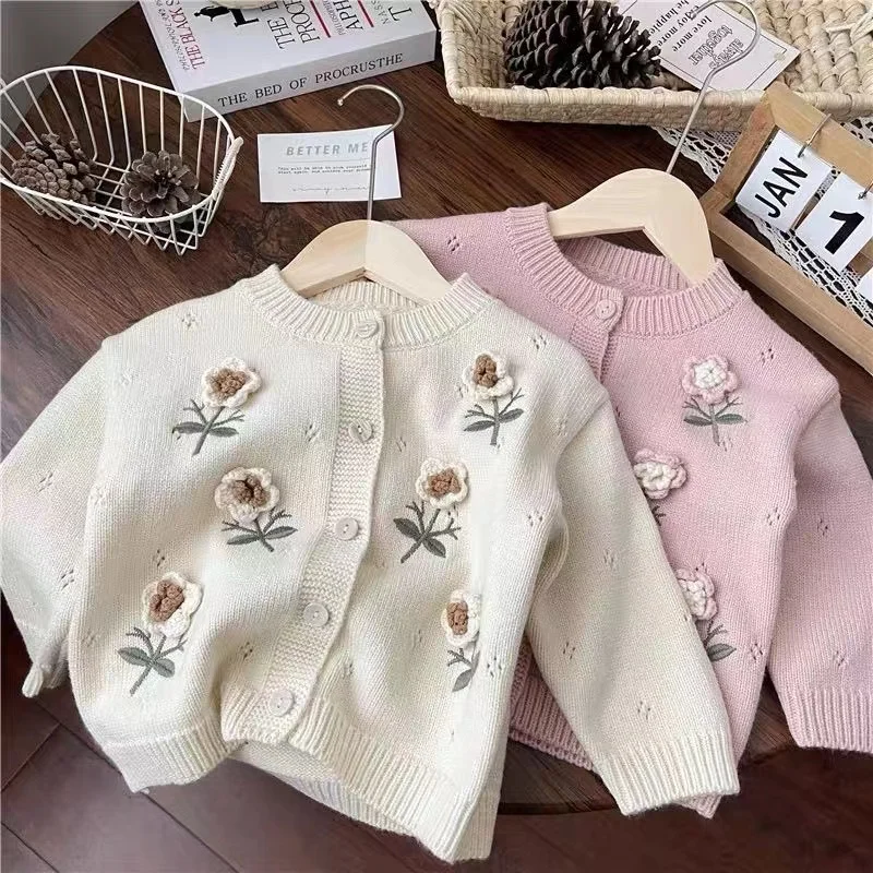 Maglioni per ragazze 2024 autunno nuovi bambini maglione lavorato a maglia Cardigan inverno abbigliamento caldo Cardigan bambina 3