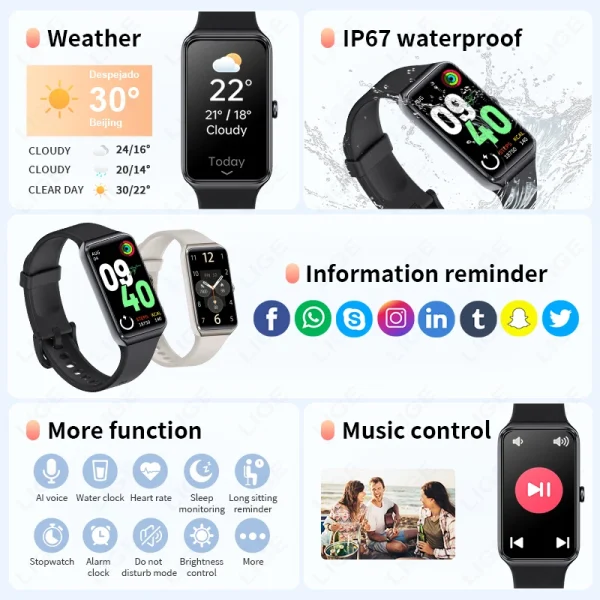 Xiaomi 2025 1.47" HD Smart Watch Bracciale fitness sportivo da donna Termometro Monitor sanitario Smartwatch da donna impermeabile 6