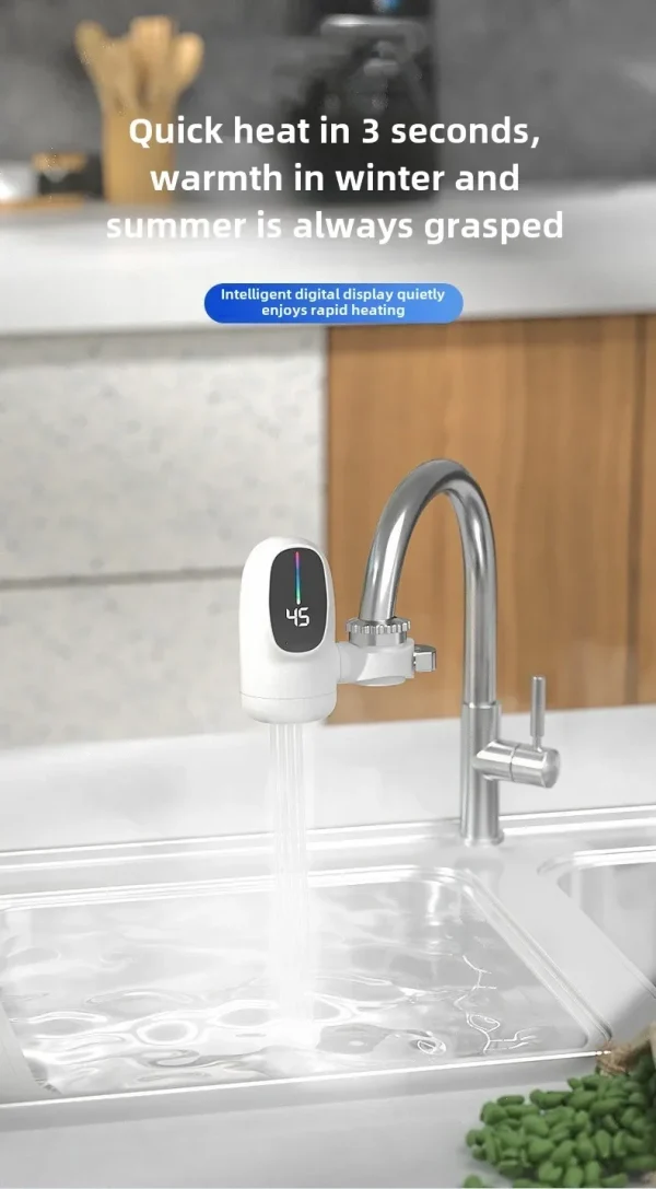 Rubinetto per scaldabagno istantaneo elettrico senza serbatoio da 3000 W per rubinetto per riscaldamento rapido da cucina con display della temperatura 5