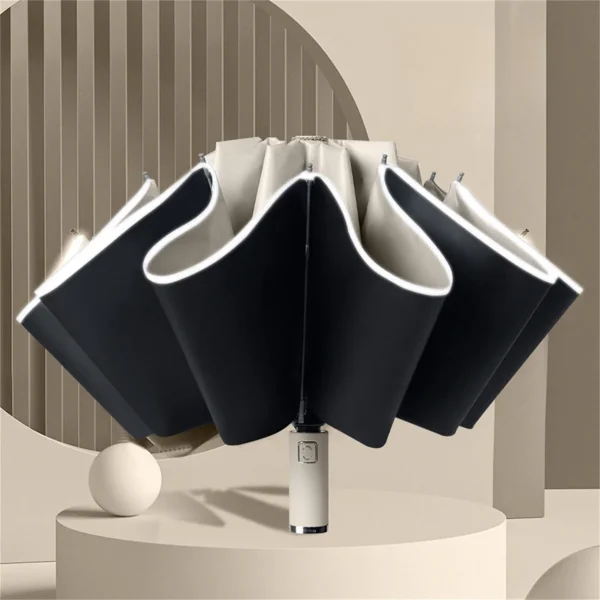 1 pezzo di ombrellone completamente automatico, ombrellone da lavoro antivento, impermeabile e resistente al sole, adatto per il pendolarismo quotidiano, ombrellone per auto, chiusura inversa senza bagnato, con design a strisce riflettenti di sicurezza, più colori disponibili, disponibili per uomini e donne 6