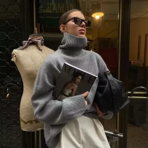 Dolcevita ispessito maglione in puro cashmere al 100% maglione da donna con silhouette in maglia pigra e allentata Prodotti europei 1