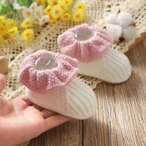 Scarpe per neonato Calzature per bambina per neonato lavorato a maglia 0-18M Moda Patchwork Ruffles Letto per bambini Stivali da passeggio Caldo autunno poco profondo 2