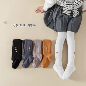 Primavera tinta unita lavorato a maglia collant per bambini in cotone doppio ago pantaloni attillati per ragazze simpatico animale cartone animato per ragazze indossano leggings 1