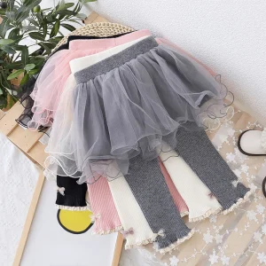 Neonate Primavera Autunno Inverno Maglia Tutu Gonne Pantaloni Leggings per bambini Bambini Falsi 2 pezzi Pantaloni Compleanno Abiti da principessa 1