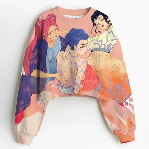 Tuta autunnale Cappuccio Abbigliamento sportivo Pullover Abbigliamento corto per bambini K-pop Demon Hunters Felpe corte Felpa con cappuccio sottile per ragazza 2