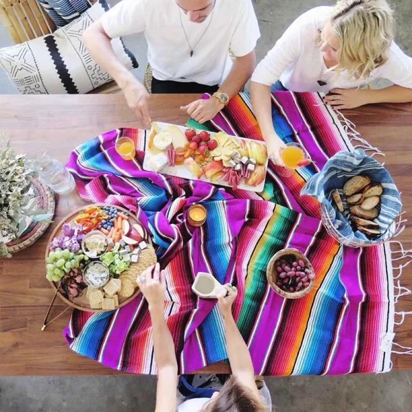 Coperta Serape messicana da viaggio a righe arcobaleno coperte da spiaggia tappetino con nappa per letti copridivano da Picnic all'aperto in pile di cotone 3
