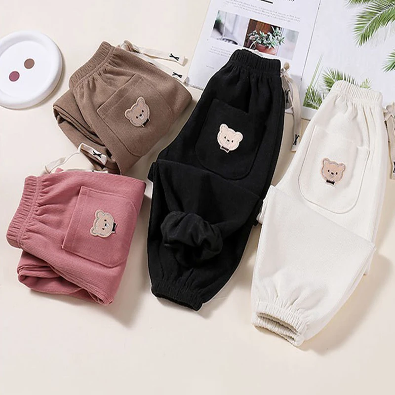 Velluto a coste elastico in vita pantaloni con coulisse autunno ragazzi pantaloni del fumetto ragazze abbigliamento esterno Sport pantaloni Casual abbigliamento per bambini nuovo 2