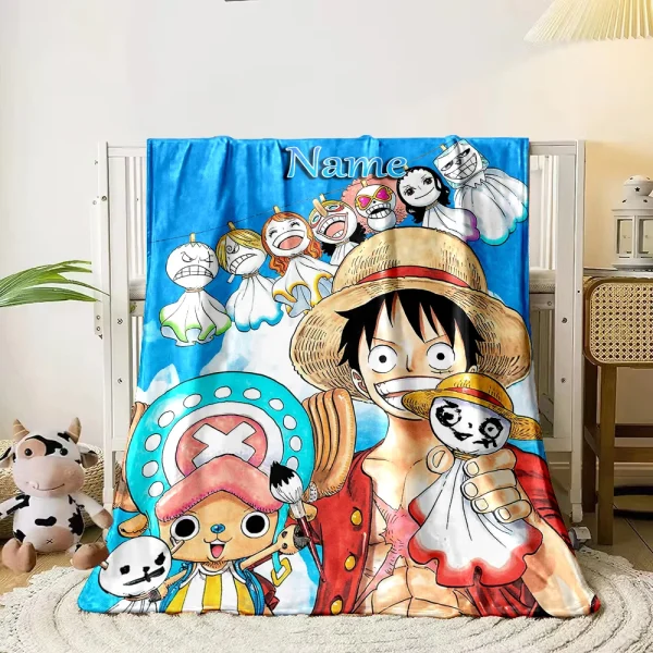 Nome personalizzato Coperta personalizzata One Piece Rufy Cartoon Bambini Coperte morbide e calde Viaggio a casa e coperta comoda 4
