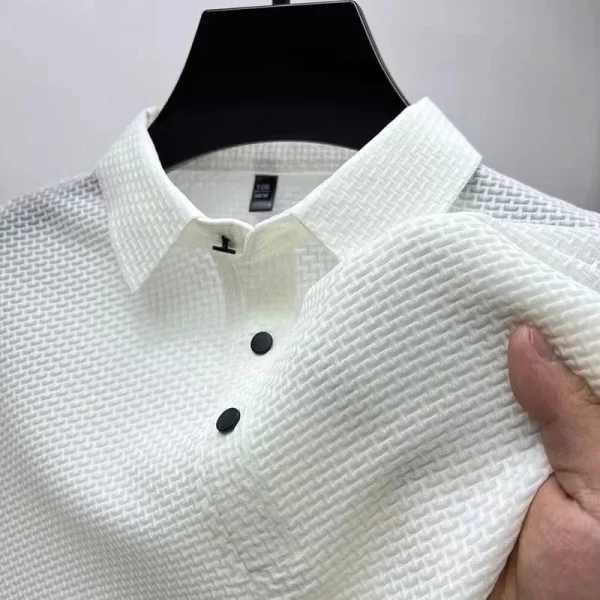 Camicia POLO da uomo nuova business casual a maniche corte con fiore in osso tinta unita moda traspirante comoda estate versatile Top 6