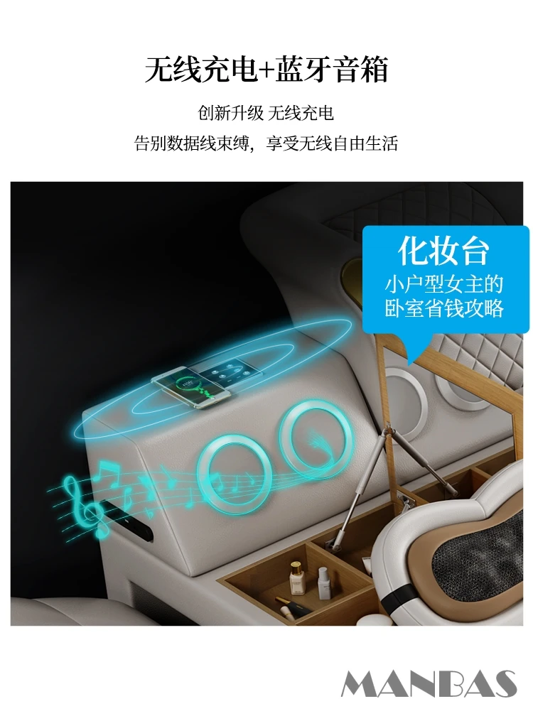 Tech Smart Bed 2 persone con struttura letto king size Queen, vera pelle, massaggio, USB, altoparlante Bluetooth e cassaforte di MINGDIBAO 6