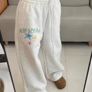 Pantaloni sportivi con stampa stelle streetwear Pantaloni larghi da donna con lettera a vita alta Pantaloni larghi con tasche Harajuku vintage Bf Pantaloni americani Novità 1