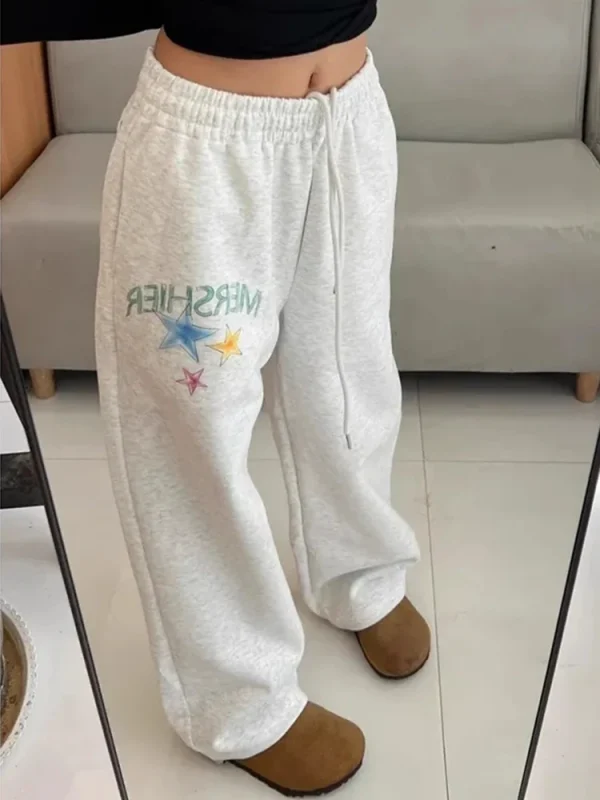 Pantaloni sportivi con stampa stelle streetwear Pantaloni larghi da donna con lettera a vita alta Pantaloni larghi con tasche Harajuku vintage Bf Pantaloni americani Novità 1