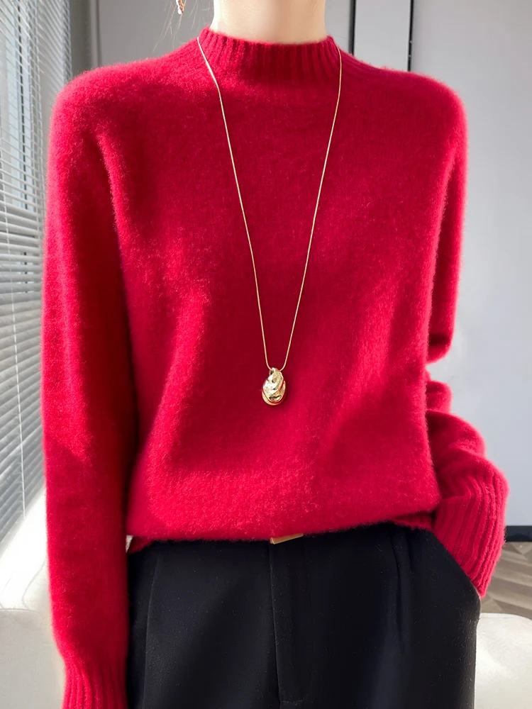 Pullover maglione con collo a lupetto in Cashmere da donna spessa autunno inverno 100% maglieria in lana Merino manica Raglan Solid Basic Casual Tops 4