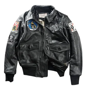 Giacca in pelle da pilota autunnale nera da uomo stile militare taglie forti 5XL Cappotto in vera pelle di vacchetta naturale A2 1