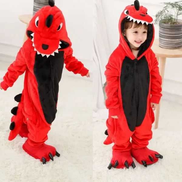 Unicorno Kigurumi per bambini Onesies Inverno Flanella Pigiama caldo Animale Leone Dinosauro Con cappuccio Indumenti da notte Tuta Costumi Cospaly 3