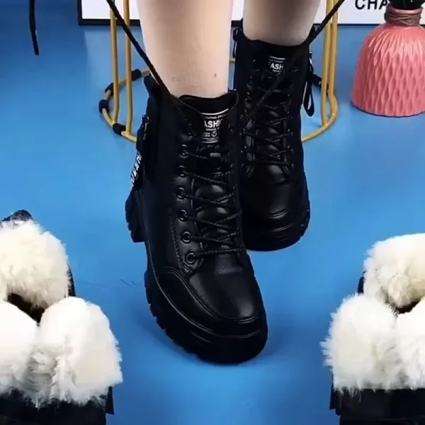 2024 stivali di pelliccia caldi invernali casual autunno tacchi alti scarpe con cerniera stivali con plateau in lana calda per donna Botas femminili neri 4