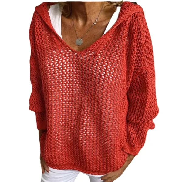 Donna scollo a V con cappuccio scava fuori Pullover maglione top autunno primavera femminile manica lunga sottile felpa cappotti XXBLH-6039 5