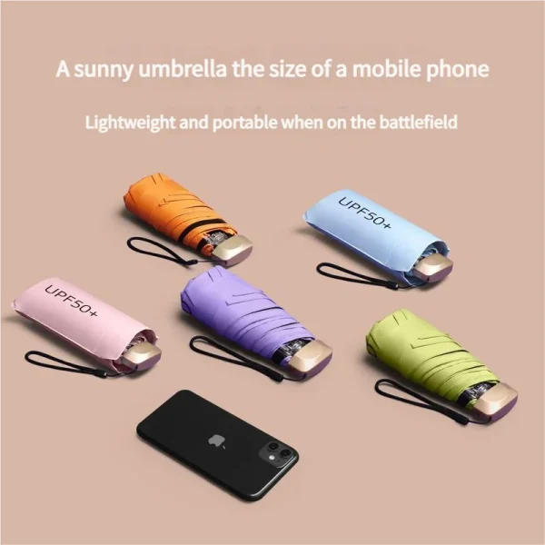 Ultra leggero piccolo mini donna cinque pieghe ombrello a prova di sole a prova di sole anti UV sole pioggia doppio uso ombrello spesso colla nera tasca S 4