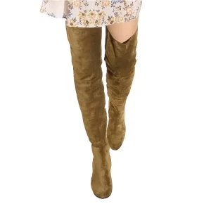 Stivali moda sopra il ginocchio Inverno Nuovo, Stivali in pelle scamosciata di lana artificiale con tacco medio a testa tonda, Scarpe da donna Zapatos De Mujer Nero 1