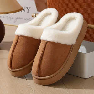 Crestar Pantofole da casa in peluche da donna Moda Collo in pelliccia sintetica Piattaforma antiscivolo Scivoli fuzzy Scarpe invernali calde e soffici in cotone 1