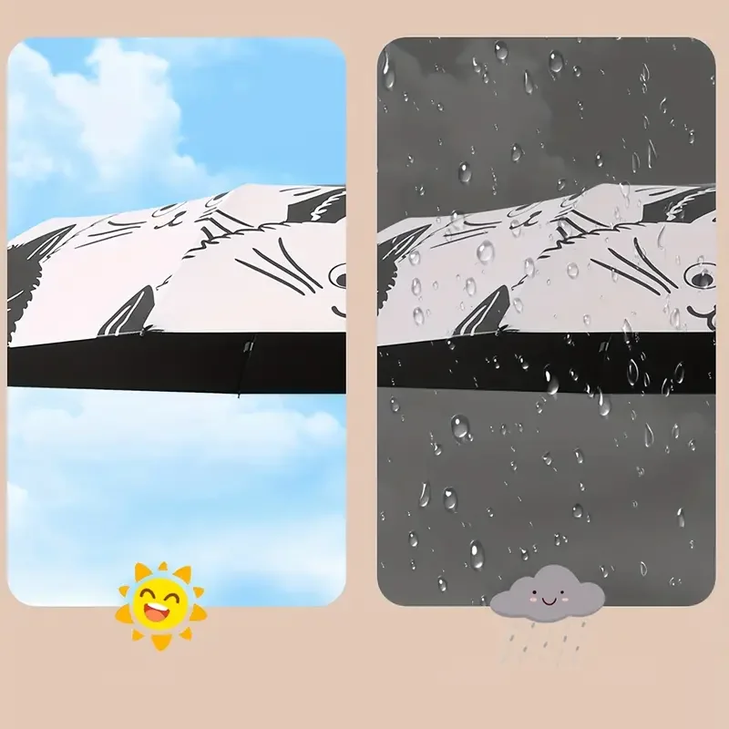 Ombrello automatico in bianco e nero stampato con gattini semplici da 1 pezzo, ombrello di protezione UV a doppio uso soleggiato e piovoso 3