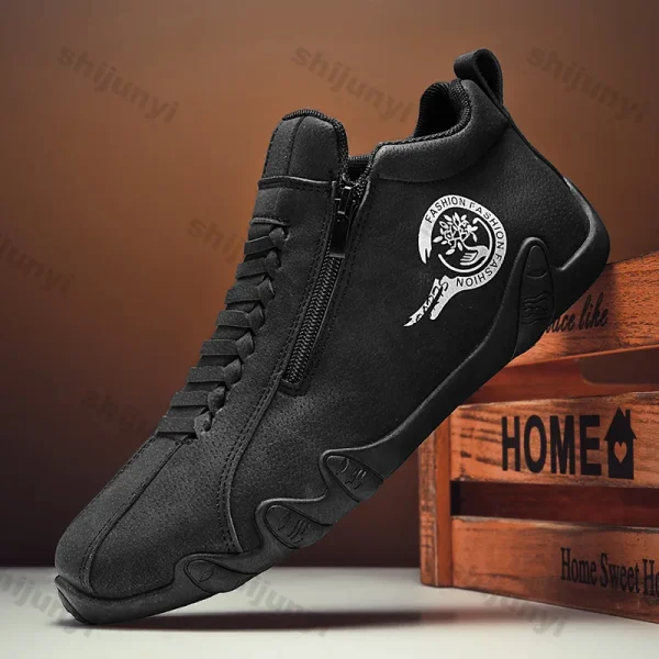 Scarpe da ginnastica casual da uomo Comfort Uomo Inverno Scarpe casual in pelle di nuova moda Scarpe da corsa alte con cerniera slip-on da uomo Scarpe antiscivolo 4