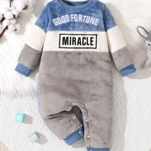 Autunno e inverno bambino velluto caldo confortevole morbido outdoor antivento casual carino tuta a maniche lunghe patchwork stampa di lettere 1