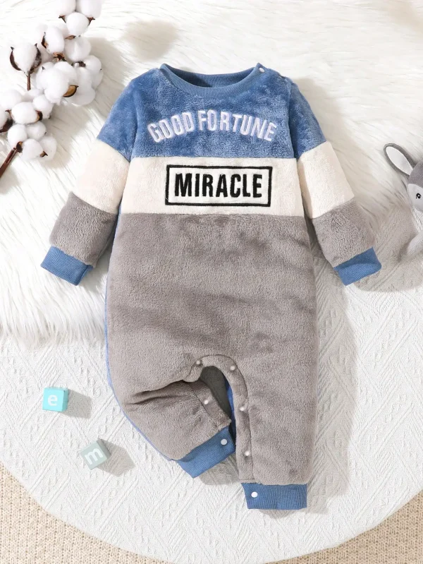 Autunno e inverno bambino velluto caldo confortevole morbido outdoor antivento casual carino tuta a maniche lunghe patchwork stampa di lettere 1