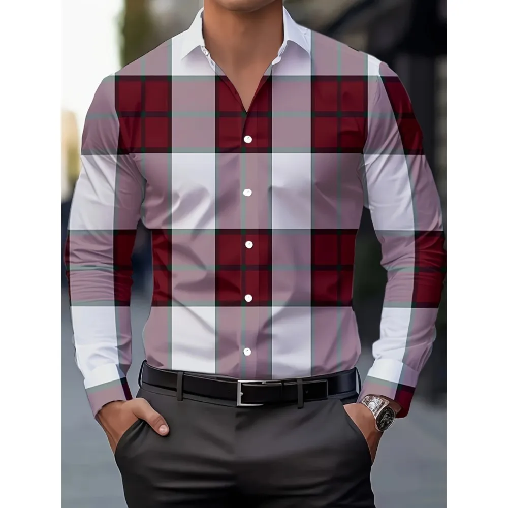 Camicie eleganti da uomo con design a bavero con giunture a colori nuove primaverili Camicie casual con bottoni a maniche lunghe Top da tiro da strada da uomo semplice 6