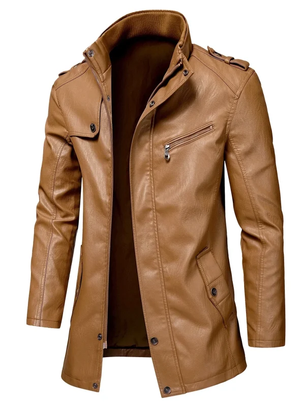 Cappotto da uomo invernale casual giacca in pelle vintage stile Inghilterra Parka da uomo Oumor uomo autunno moda giacca lunga in pelle con tasca calda 2